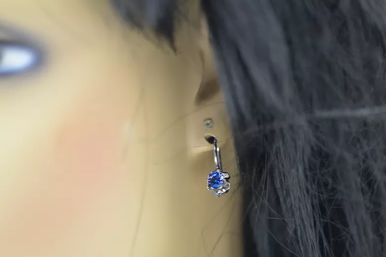 925 sidabras 925 Sapphire auskarai vec013s Rusų Tarybinis TSRS Vintažiniai amatai Art Deco style